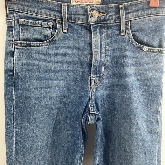 levi’s premium high rise straight jeans slightly distressed side slits sz 26 - Picture 2 of 11
